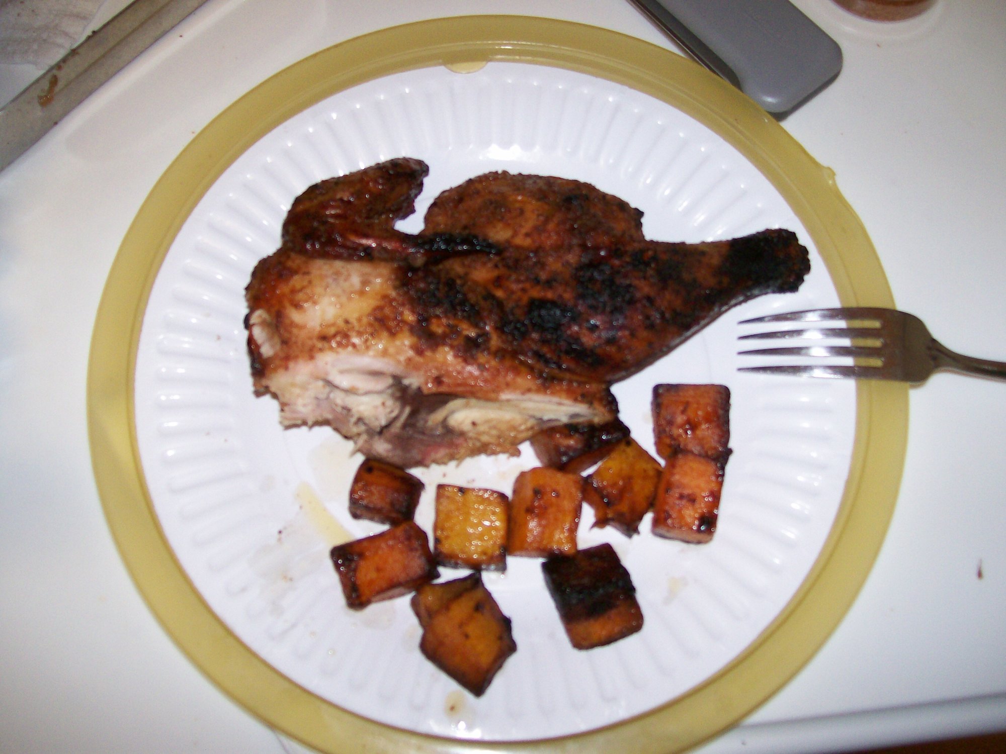Cornish Spatchhen with deep fried bnut squash — Big Green Egg Forum