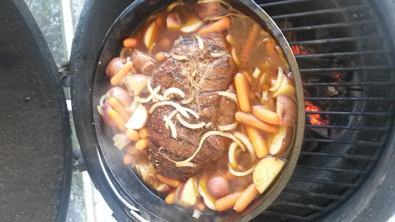 pot roast on egg with uncoverd dutch oven — Big Green Egg Forum