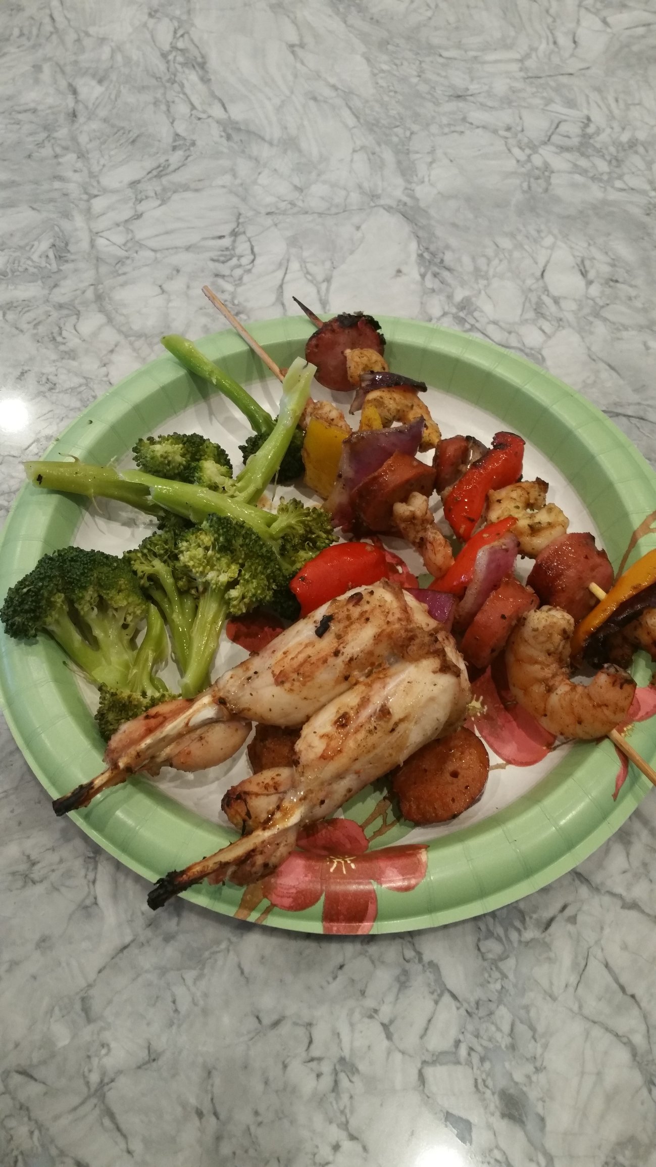 Frog legs and shrimp kabobs. — Big Green Egg Forum