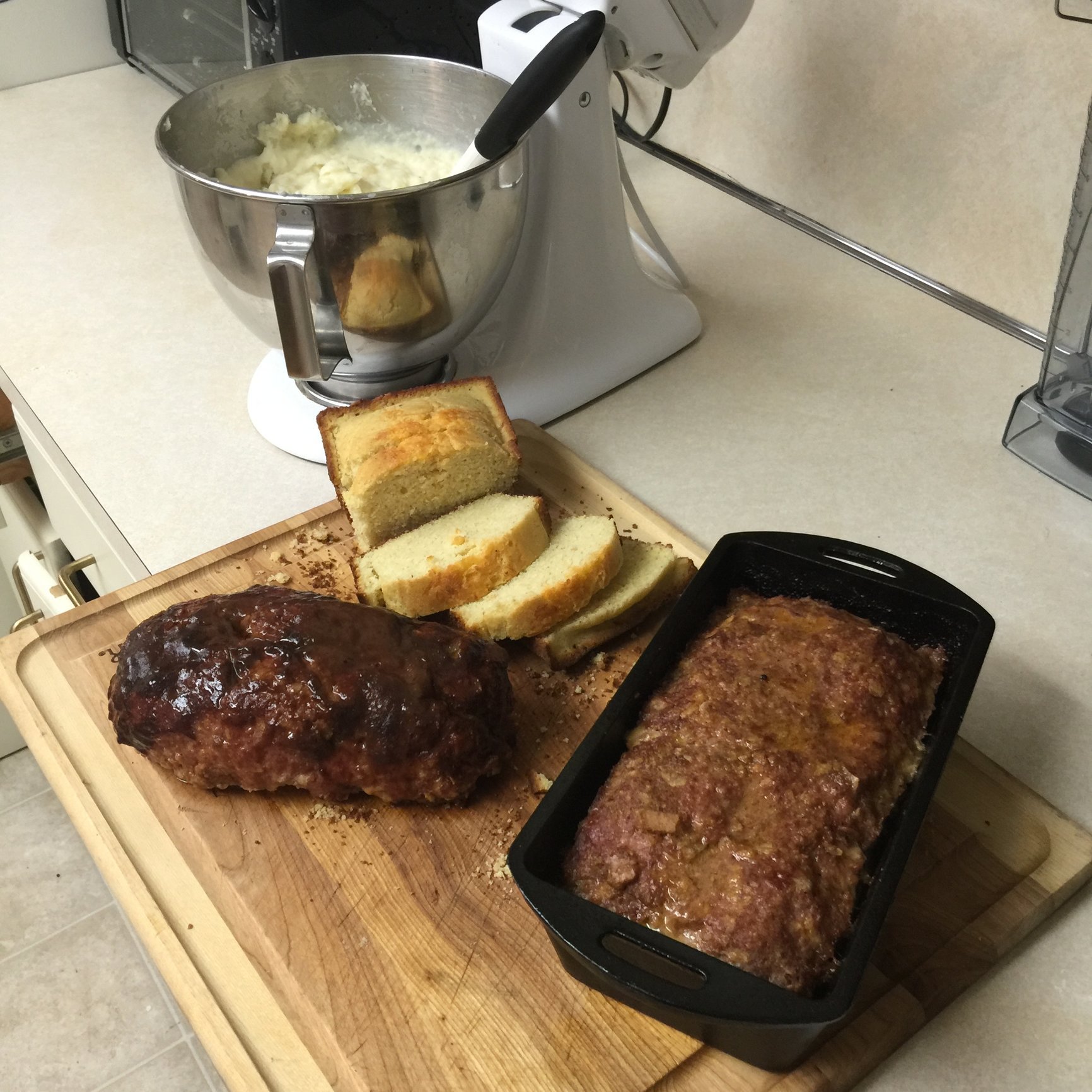 An afternoon with the egg... Cornbread, mashed potatoes, meatloaf — Big
