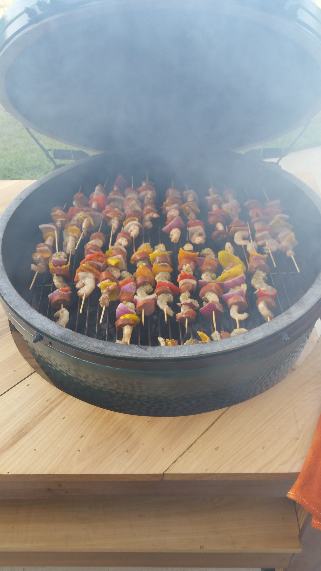 Frog legs and shrimp kabobs. — Big Green Egg Forum