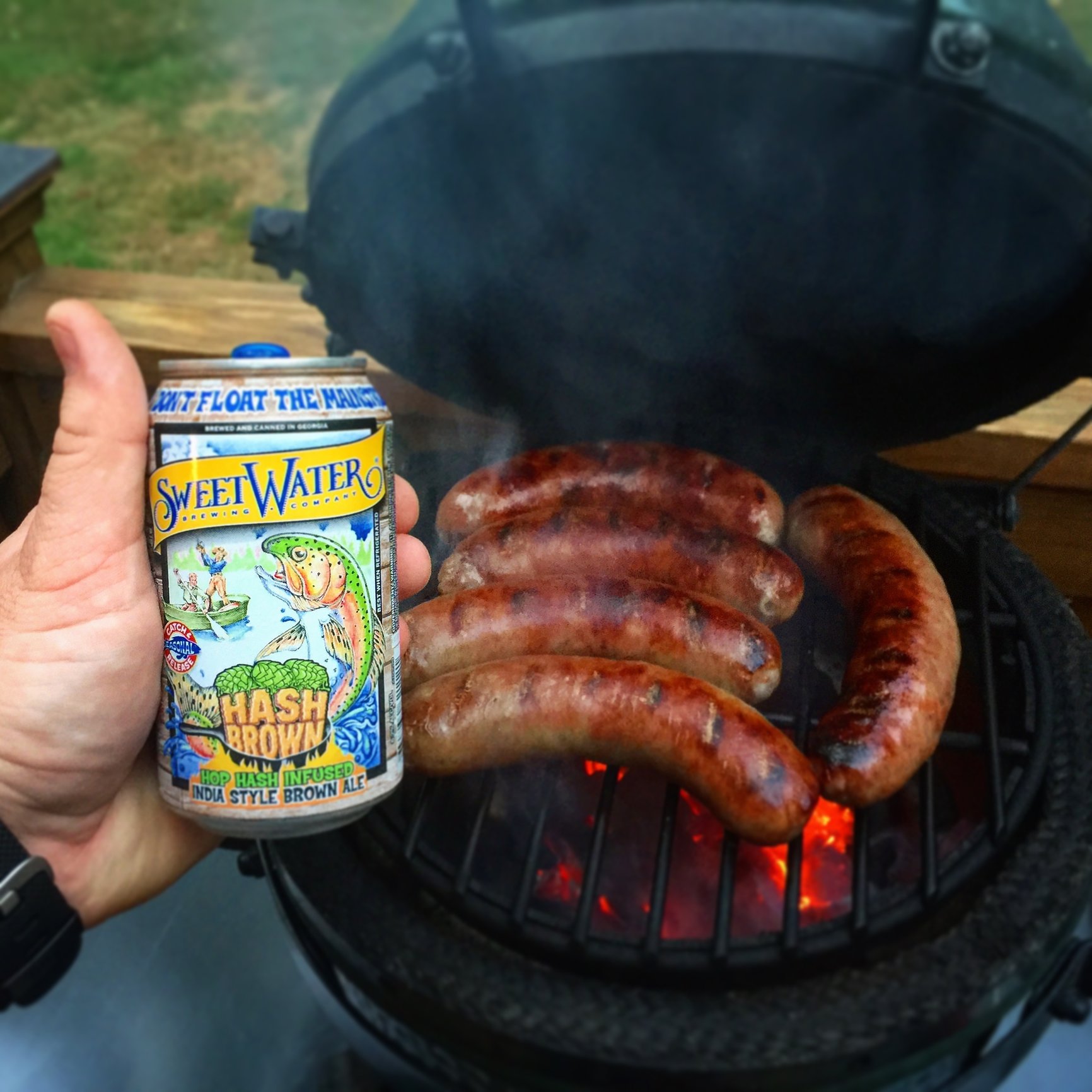 Peach Smoked Brats on the Mini — Big Green Egg Forum