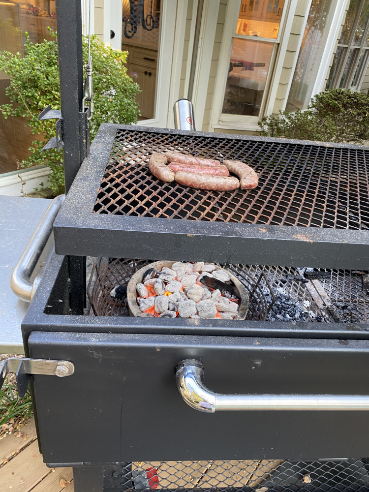 Brats on a SM using a part of my small egg — Big Green Egg EGGhead