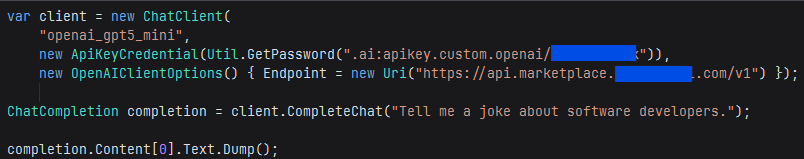 C# snippet using custom OpenAI API