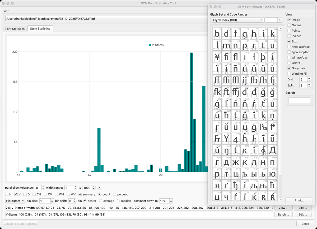 Font Statistics Tool in DTL OTMaster