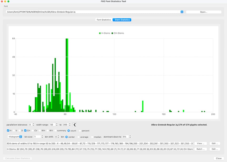 Font Statistics Tool in DTL FoundryMaster