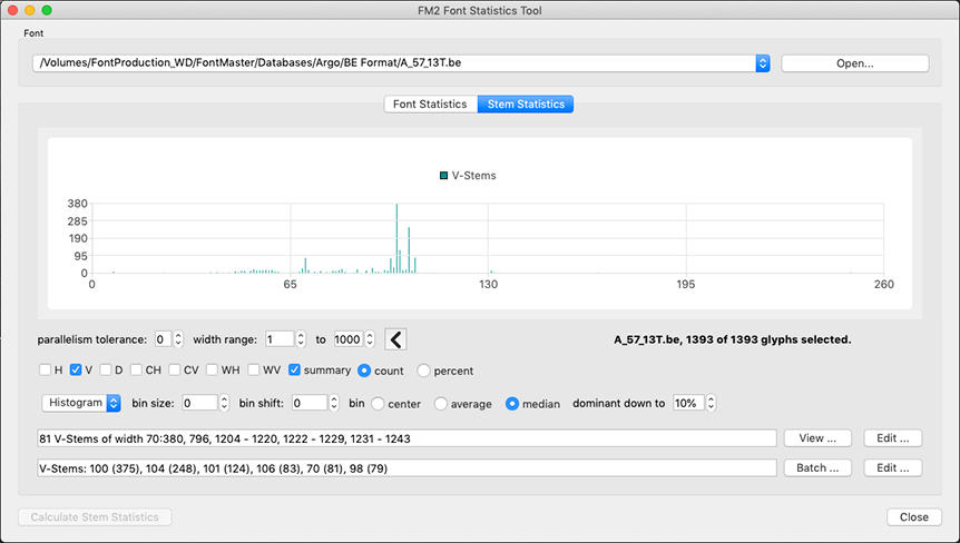 Font Statistics Tool in DTL FoundryMaster