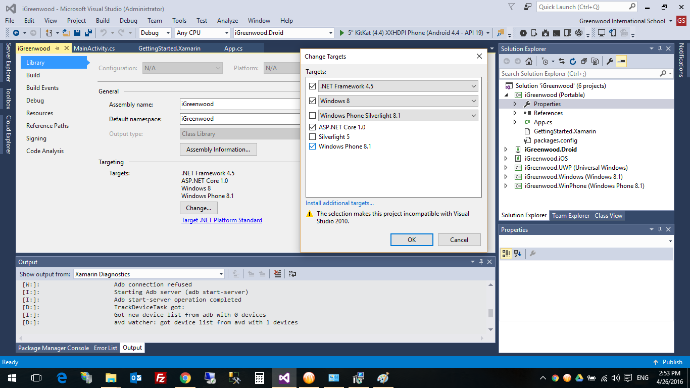 Xamarin.Forms (Portable) error in Visual Studio 2015