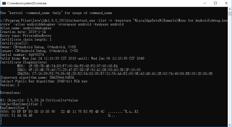 keystore generate xamarin value â€œKeyPassâ€ parameter for a given â€” required the Xamarin not task â€œAndroidApkSignerâ€ was