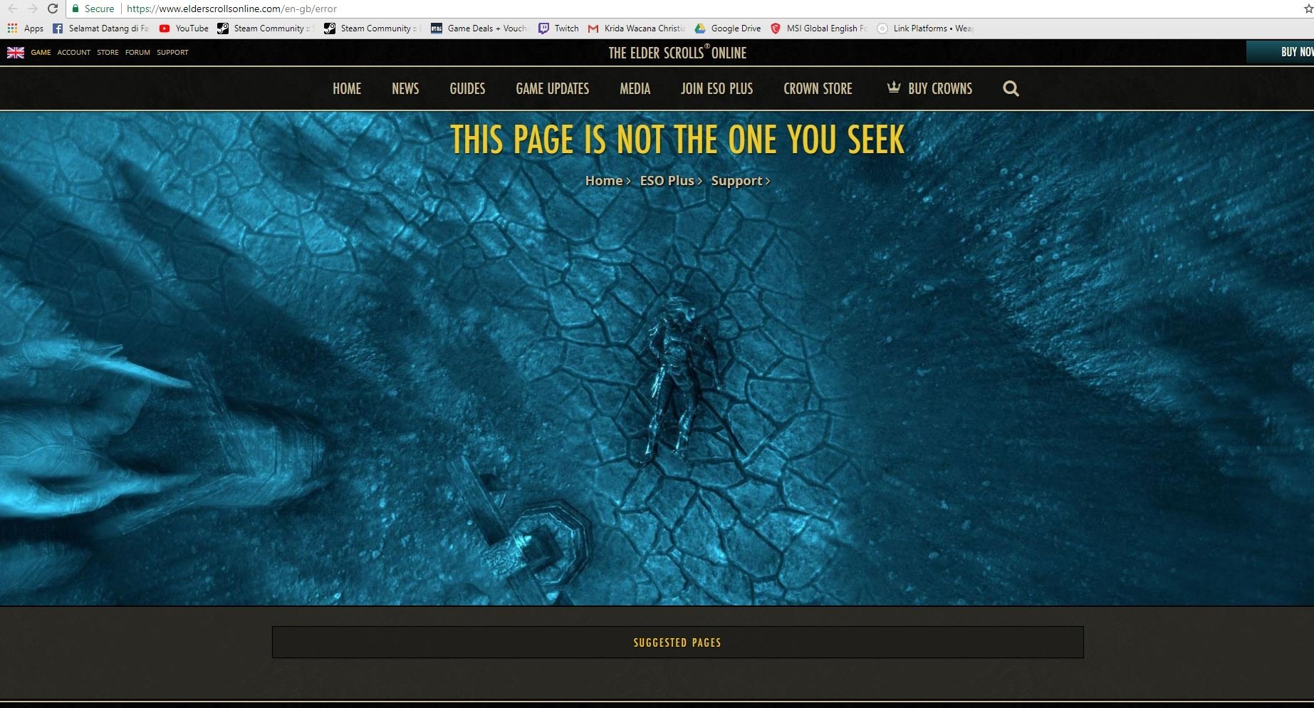 Error 404 on ESO website — Elder Scrolls Online