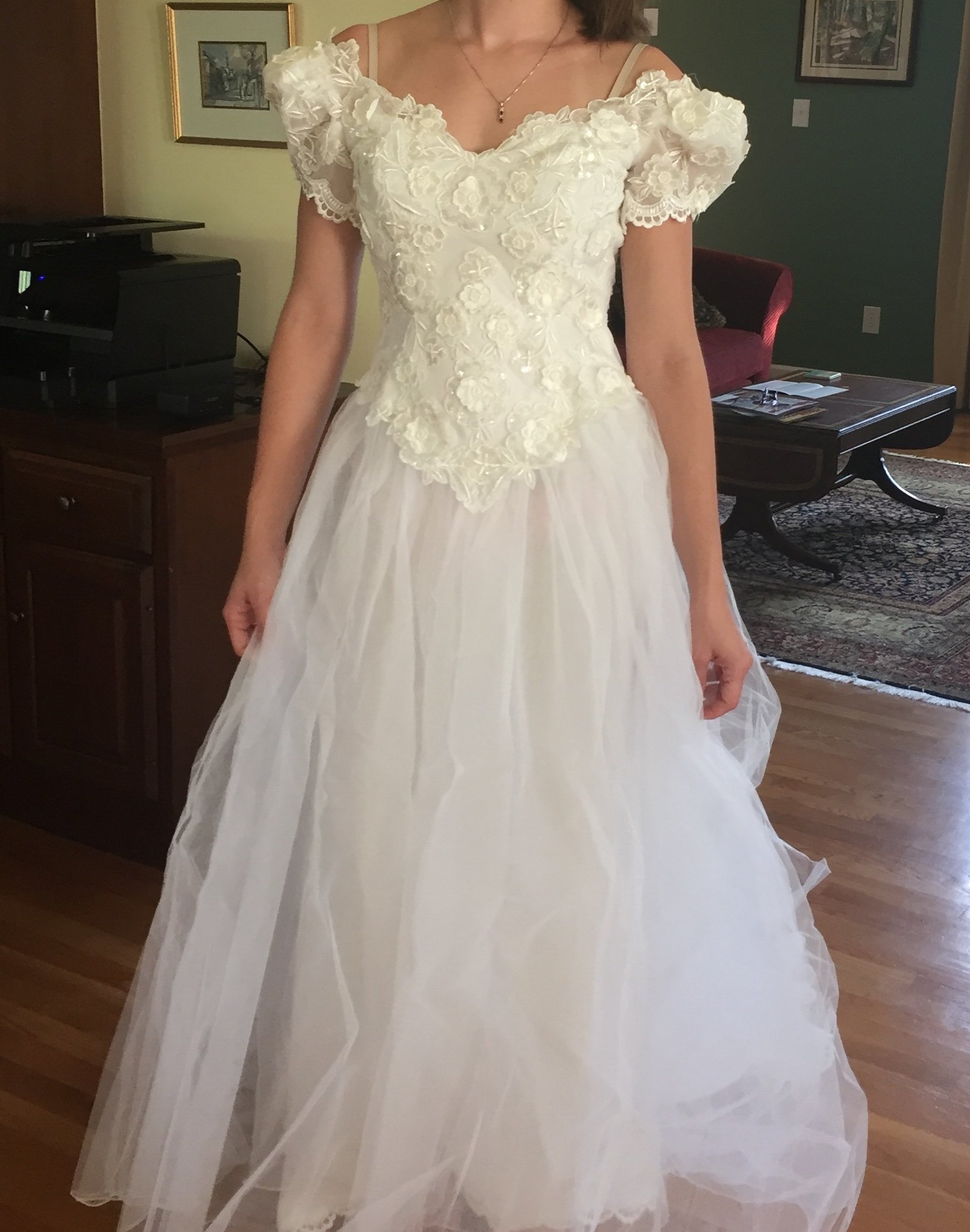 wearing my mom's wedding dress