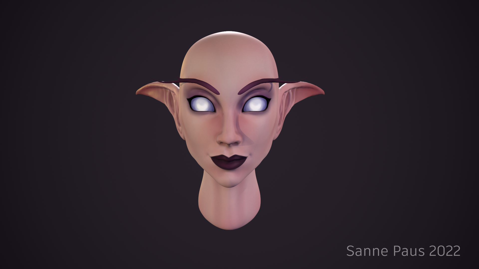 Study of a World of Warcraft female Night Elf, bald, front view