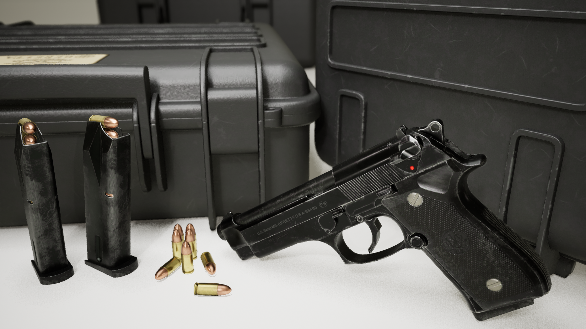 Beretta M9 pistol and Hitman's Bedroom diorama. — polycount