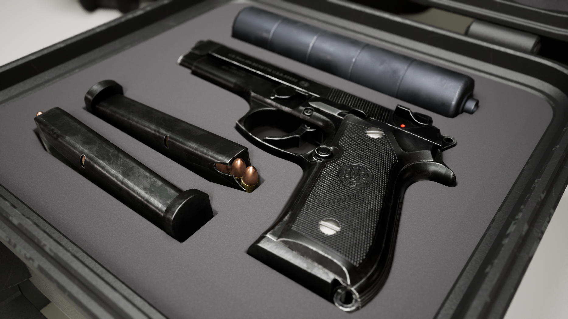 Beretta M9 pistol and Hitman's Bedroom diorama. — polycount