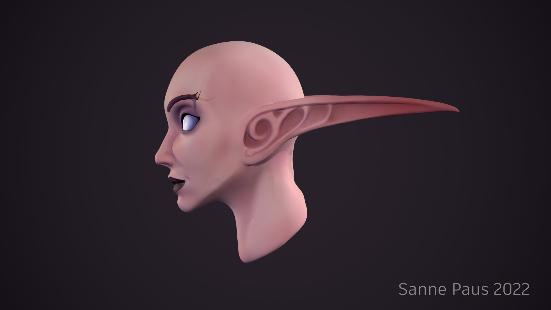 Study of a World of Warcraft Night Elf, bald, profile