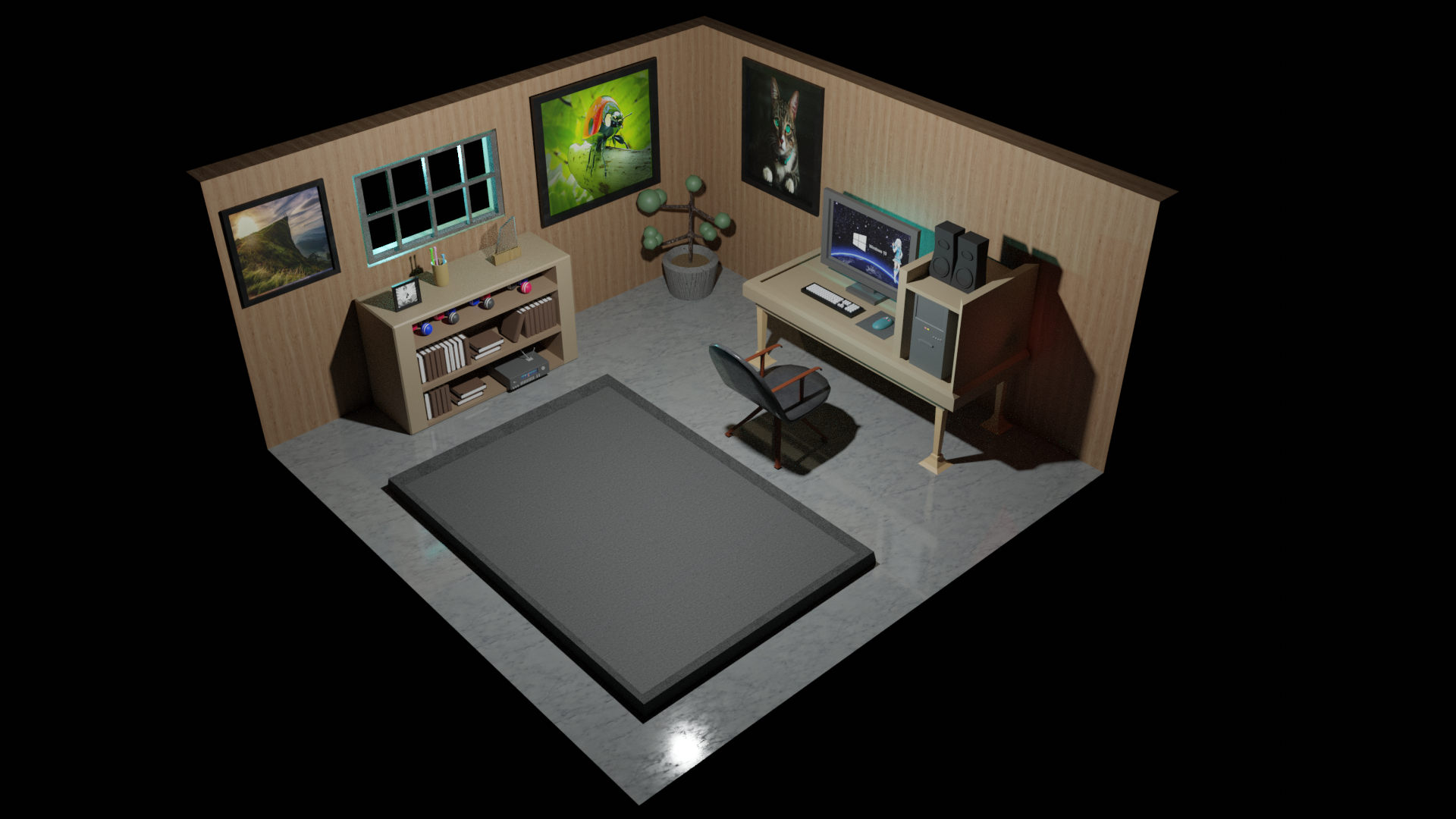 3d scene blender. Isometric Scene. Gaming Room in Blender - 3d Modeling process. Blender Rainy Scene isometric.