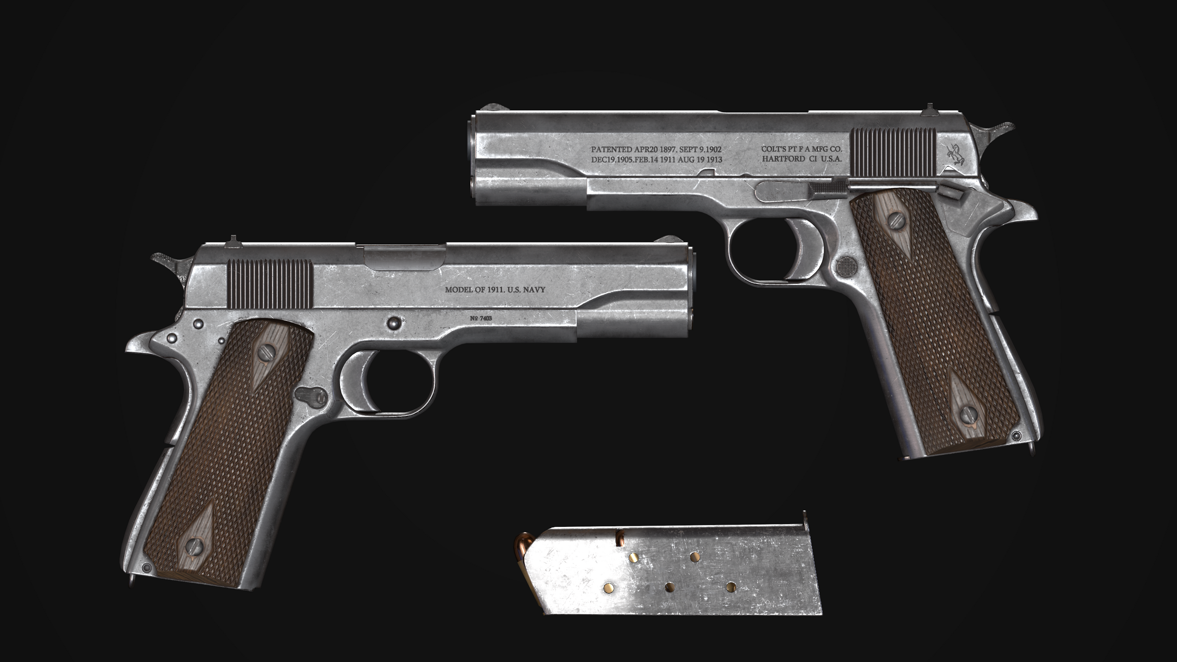 Colt 1911 Black And Chrome Model And Textures 3D Model, 60% OFF