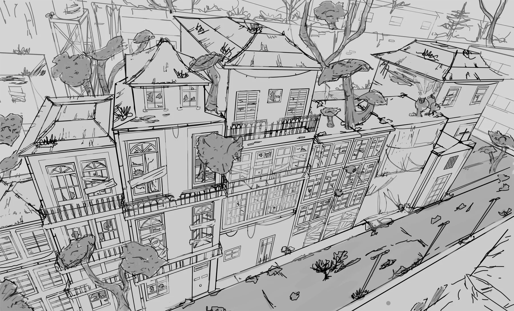 Dystopia Cityscape drawing — polycount