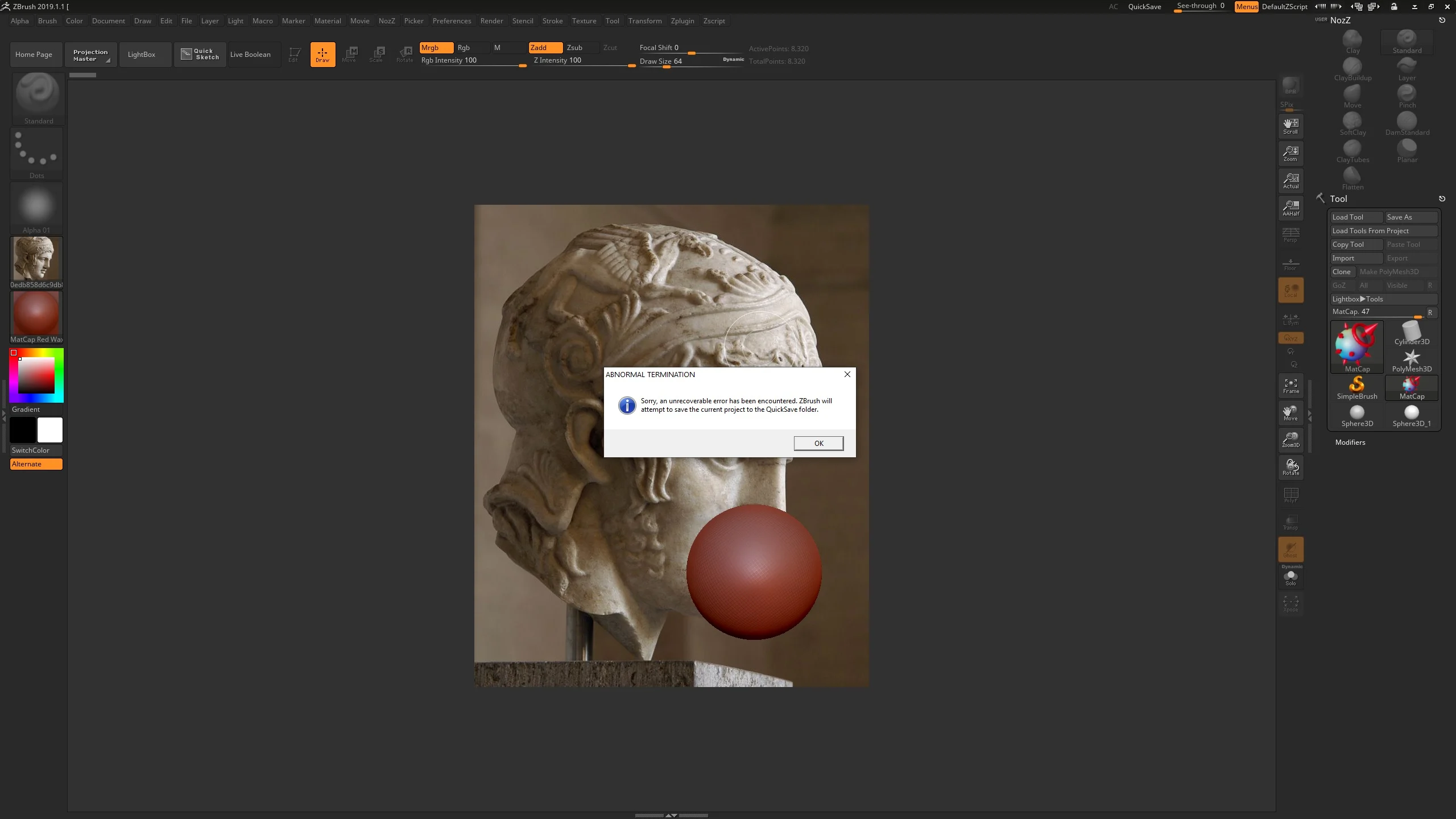 loading tool crashes zbrush