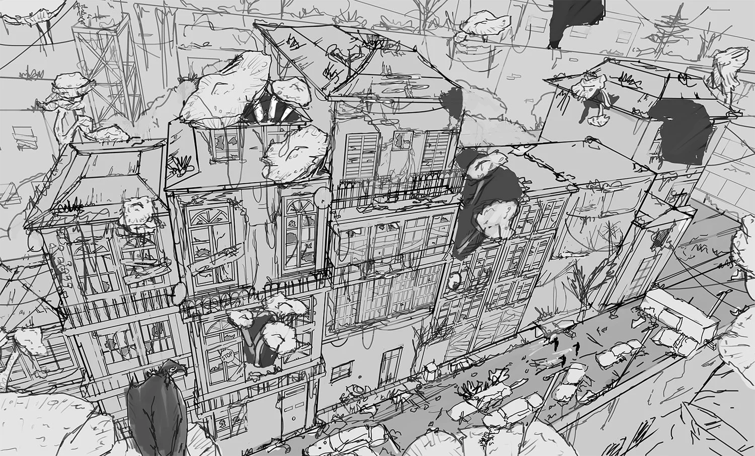 Dystopia Cityscape drawing — polycount