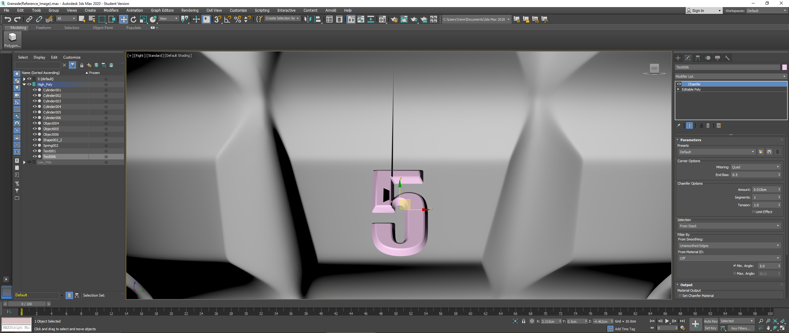 3ds max 8 sided cylinder align to side