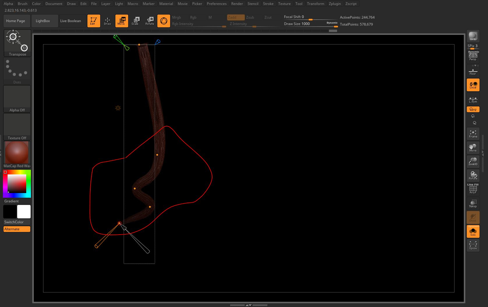 bend curve move dots individually zbrush