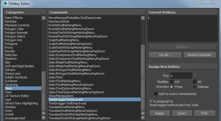 maya 2016 assign hotkey to shelf