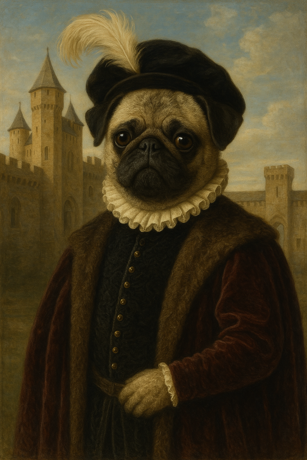 Violet as Renaissance dog (castle background).png