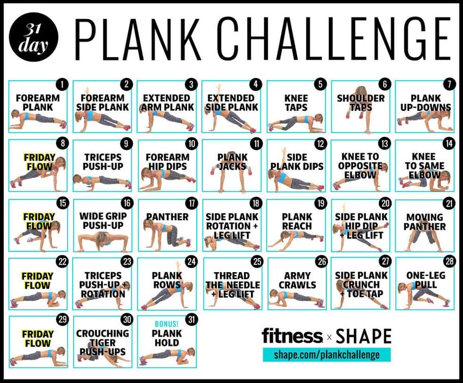31day Varied Plank Challenge JAN 2017 MyFitnessPal
