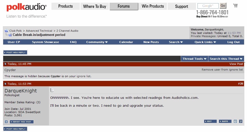Cable Breakin/adjustment period — Polk Audio Forum