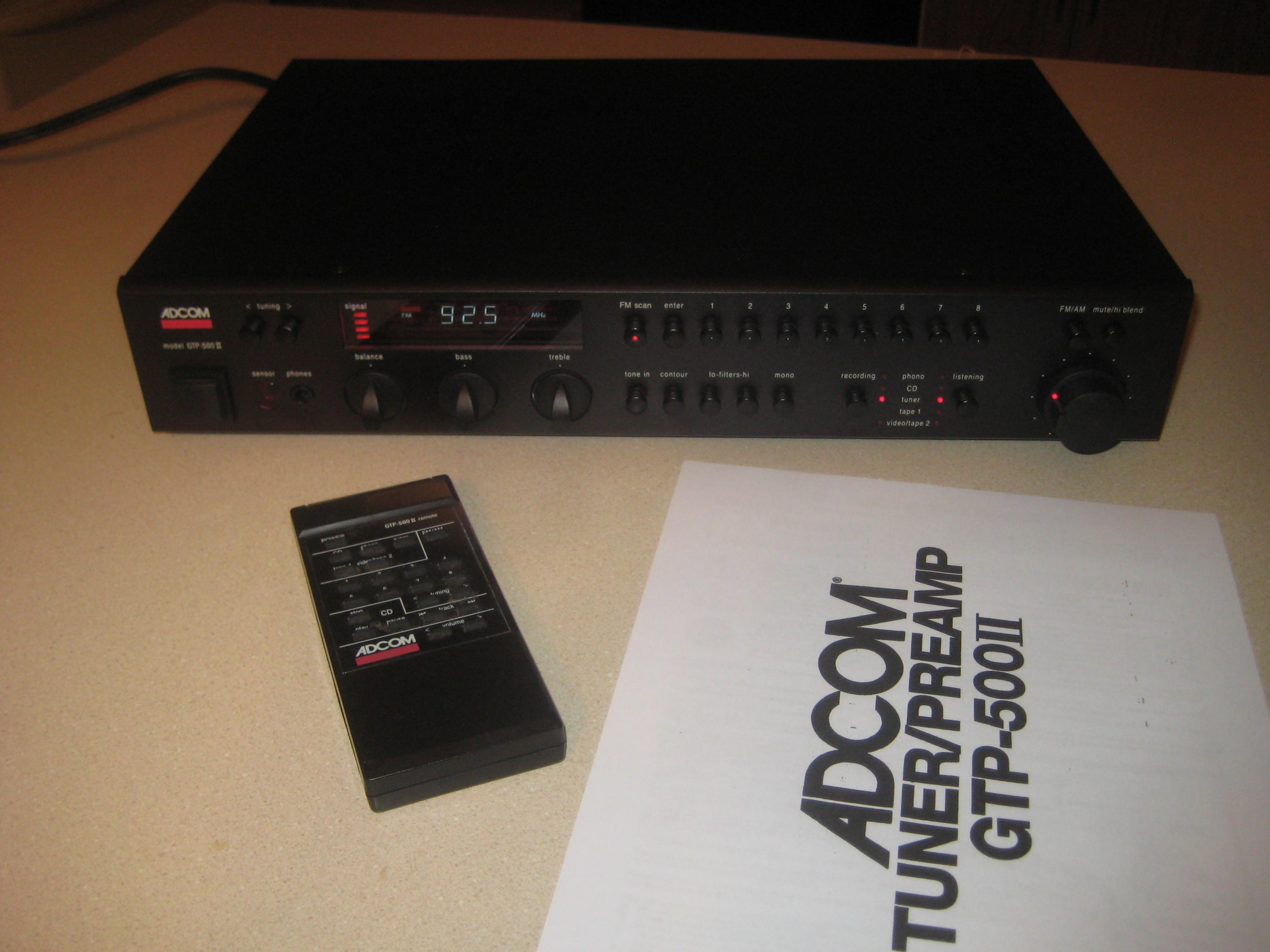 Very nice Adcom GTP 500II tuner preamp w phono , remote and manual ...