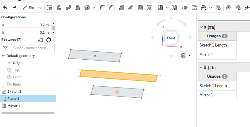 Mirror feature does not work properly with sketches and configuration  variables — Onshape