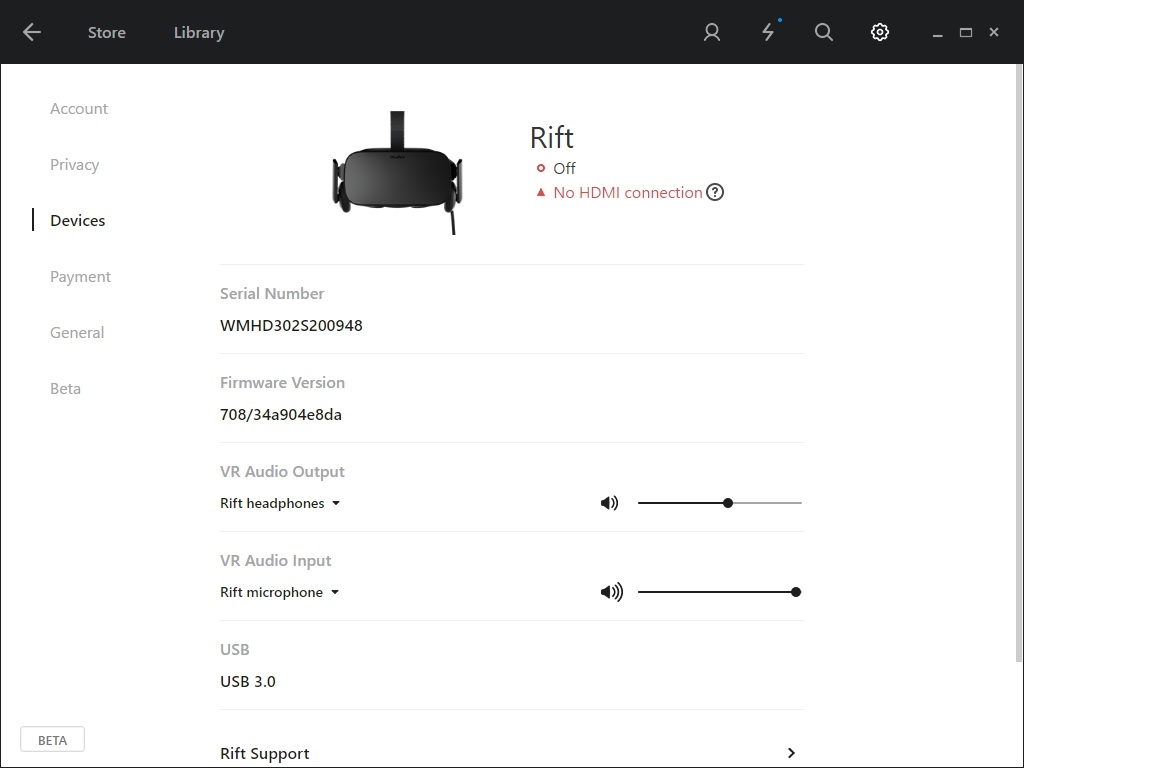 no hdmi connection oculus rift