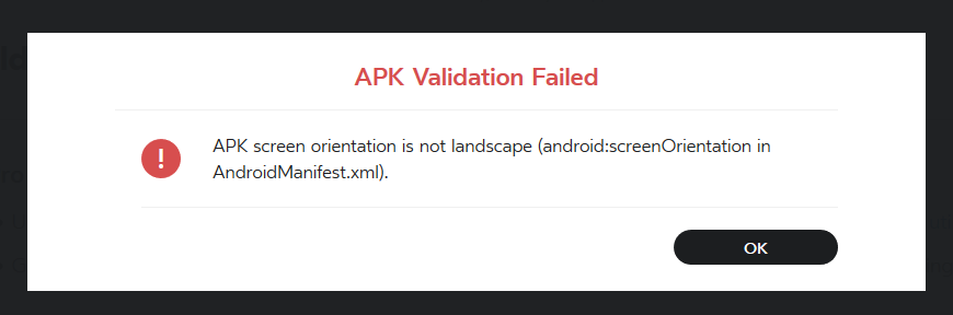 Apk Rejected Due To Not Being In Landscape Mode Oculus