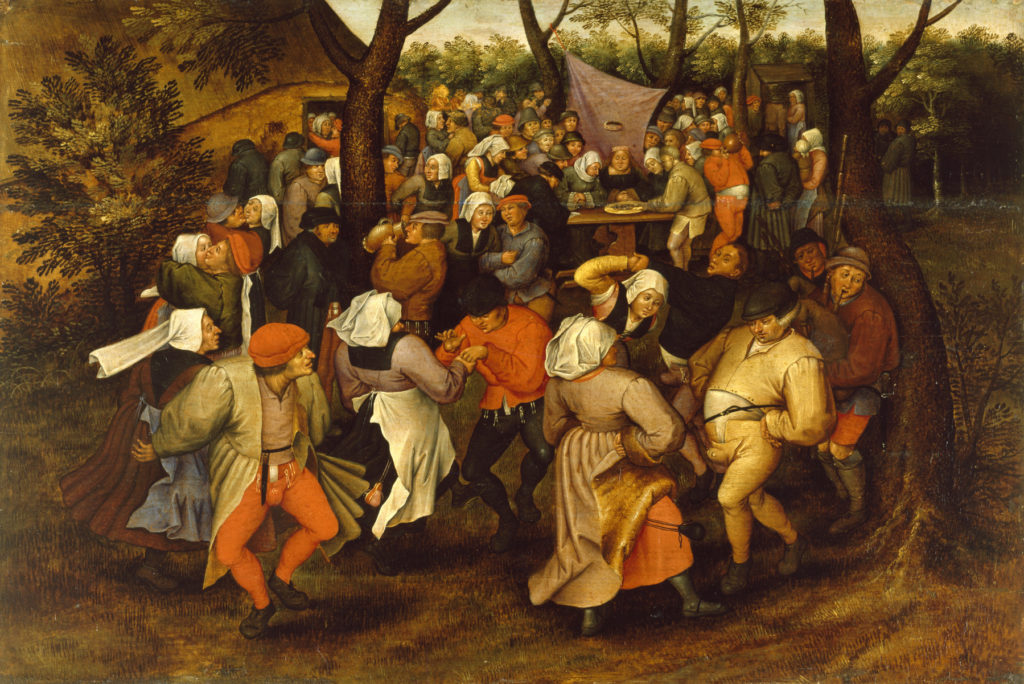 A painting of people dancing together in 1518.