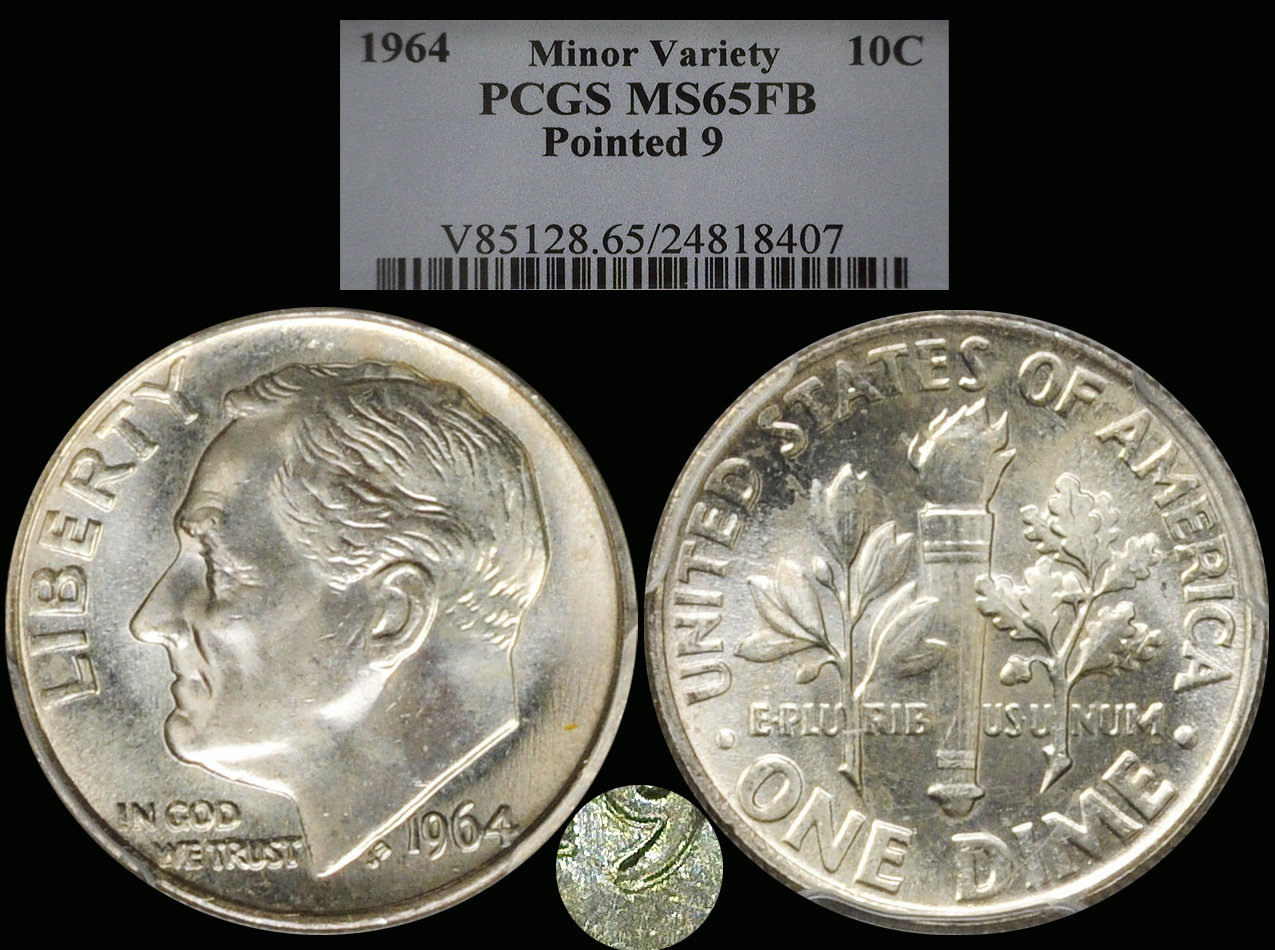 Photos of my 1964 P&D Pointed 9 Roosevelt Dimes....neat varieties