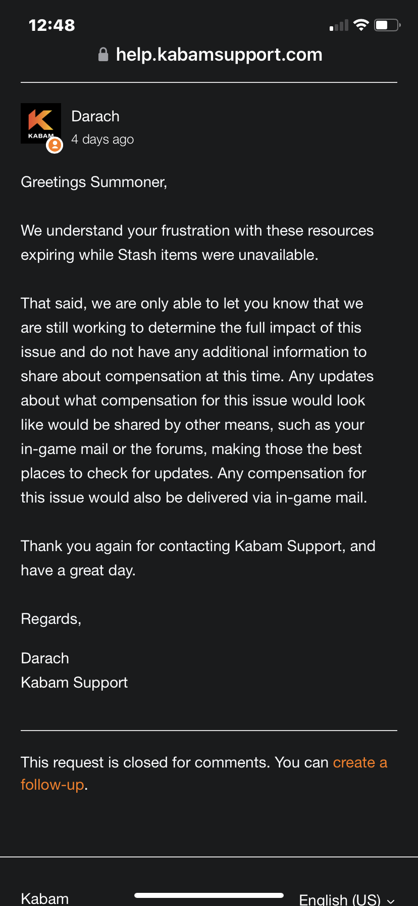 Stash disappearing issue Kabam official response Marvel Contest of