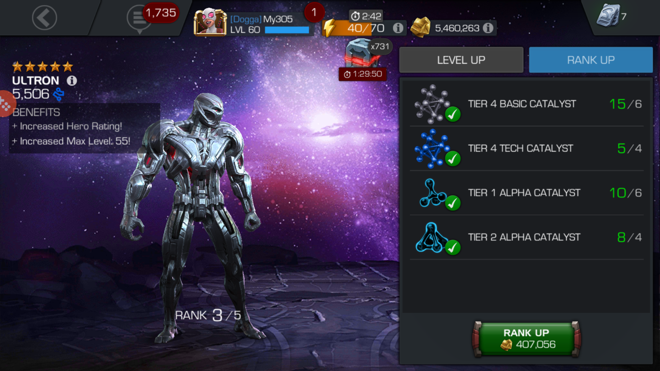 Should I rank 4 my unduped 5 star Ultron? — Marvel Contest