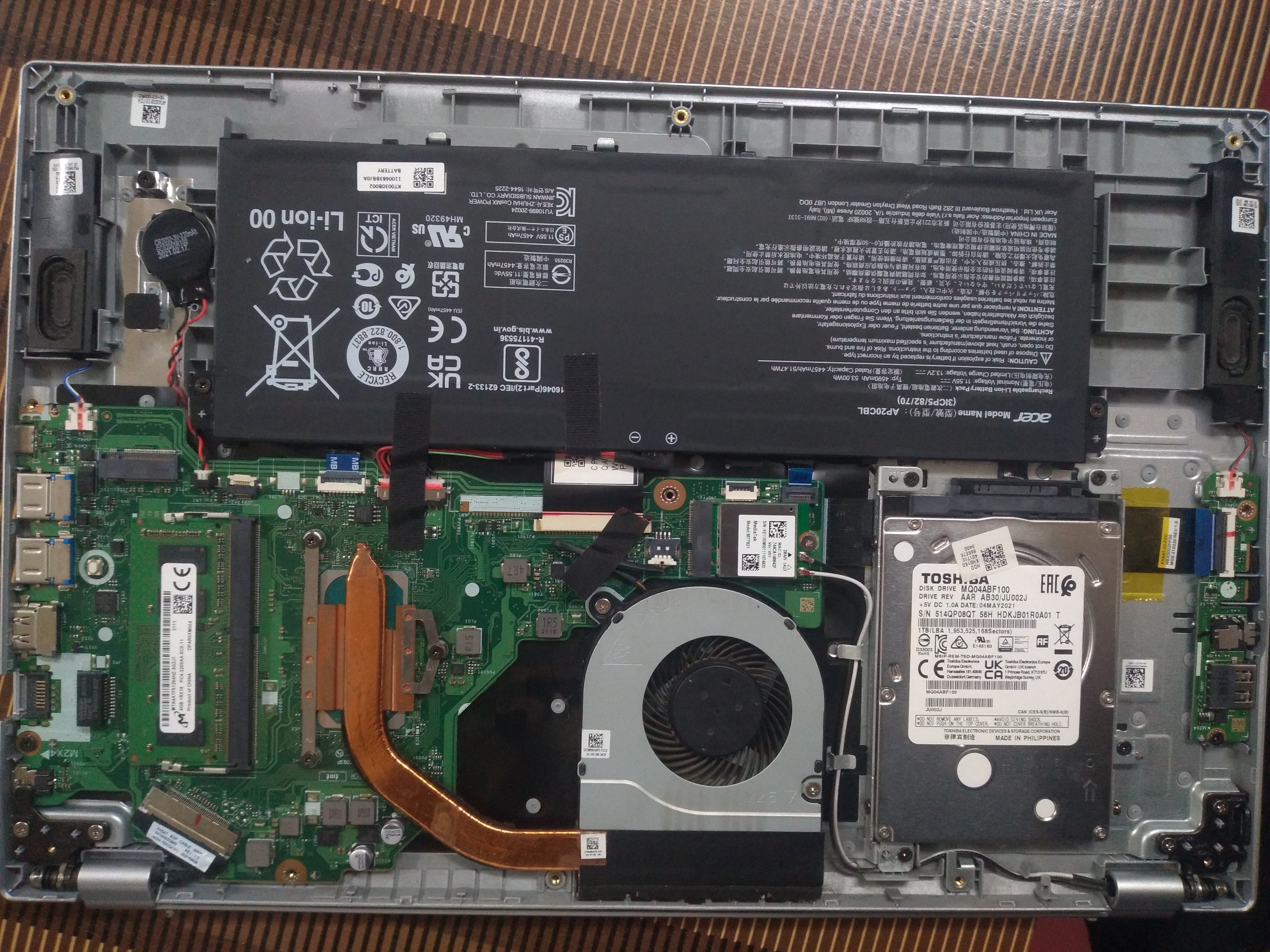 Upgrading RAM and hard drive (from HDD to SSD) in Aspire 5 A515-56