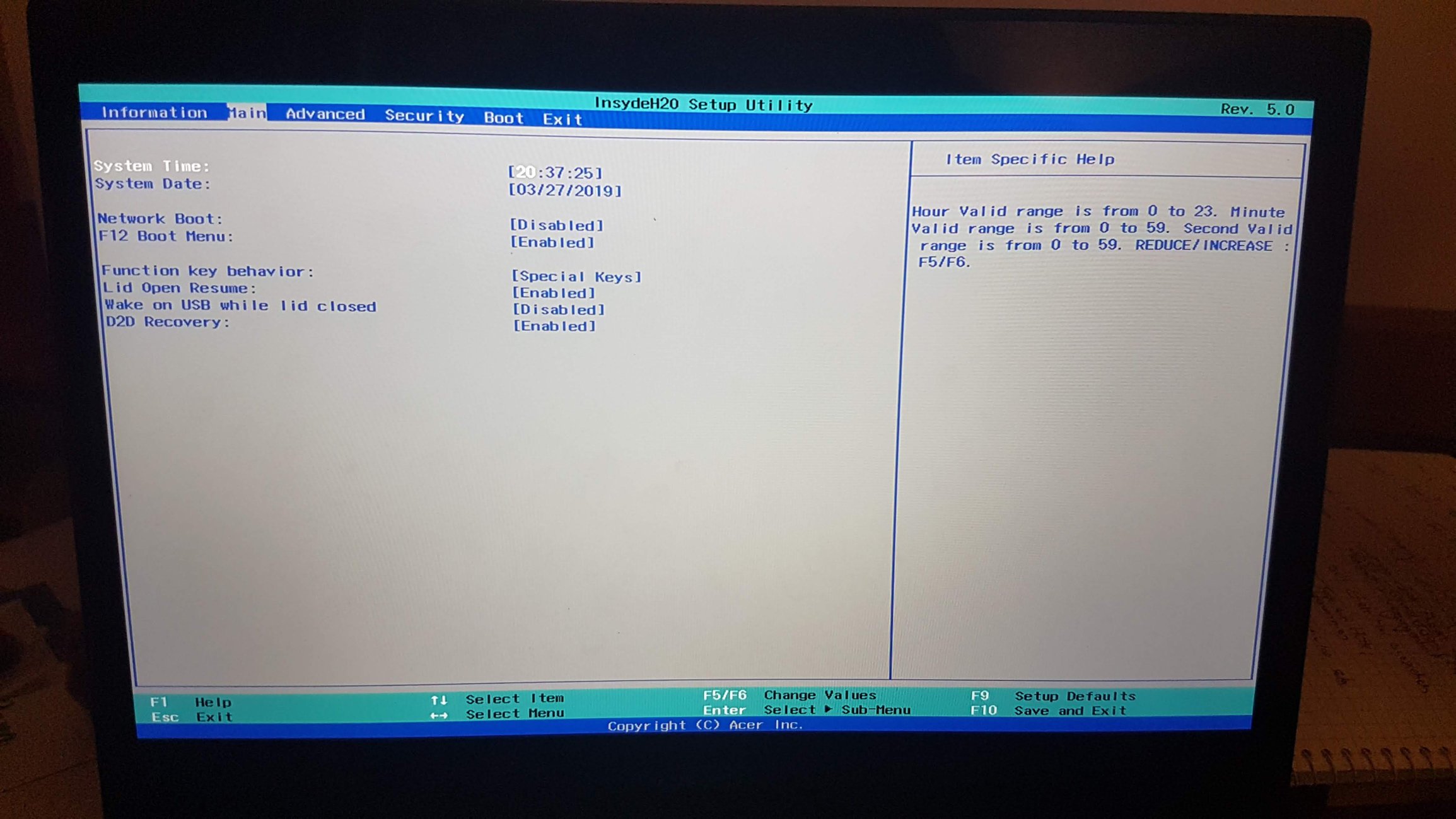 acer bios opeenvolgende poort