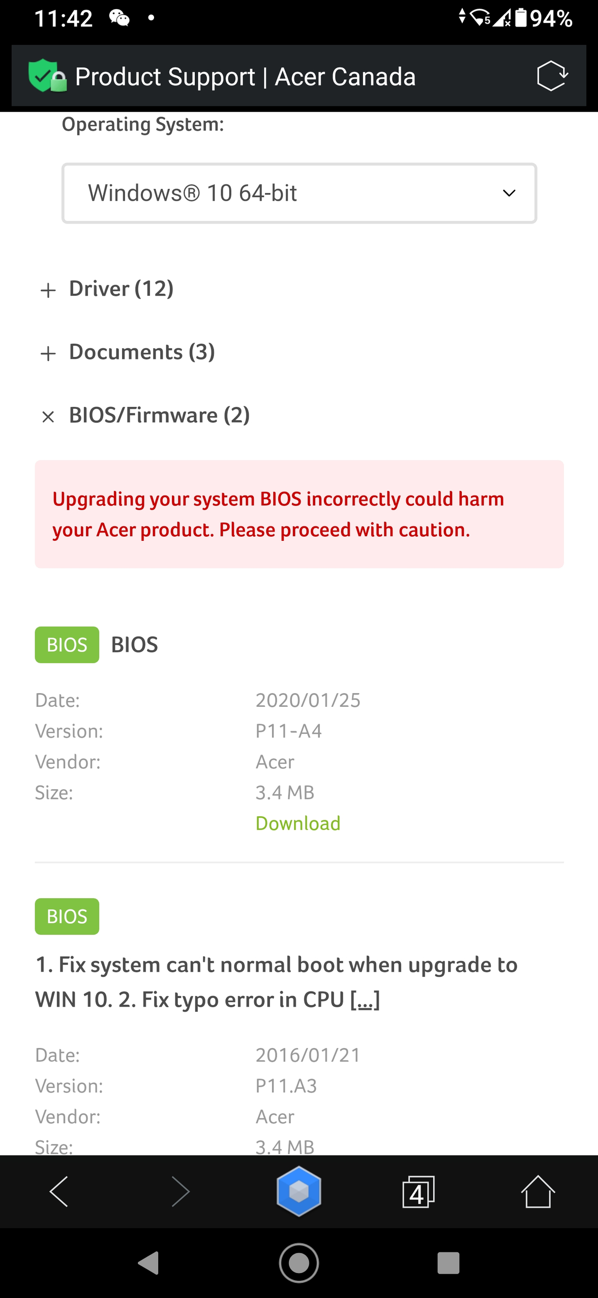 acer aspire bios update windows 10