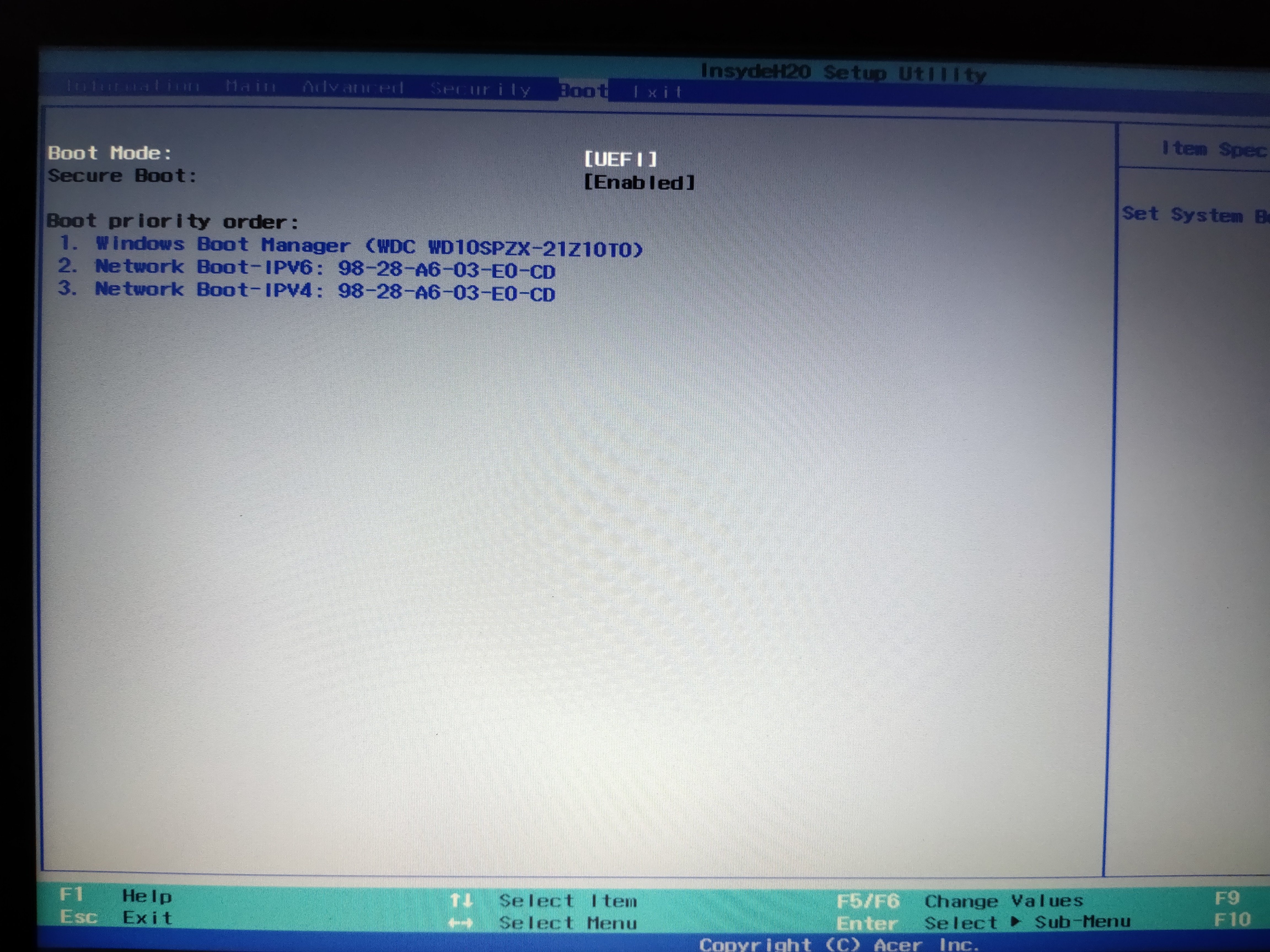 boot menu for acer laptop