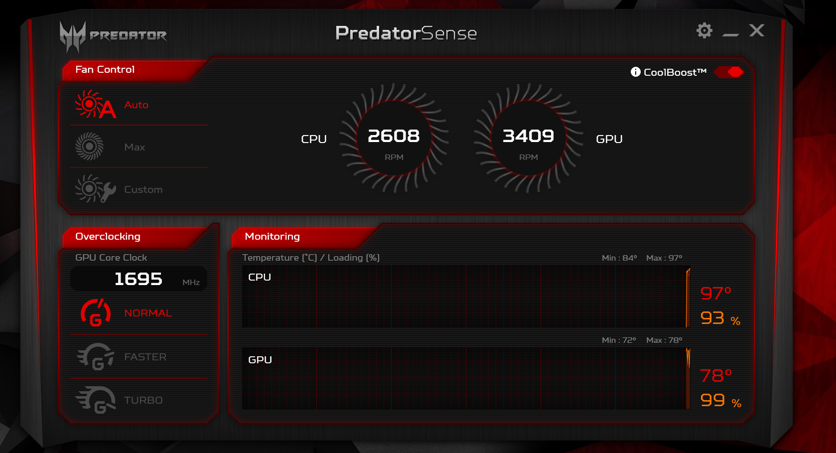 Is it safe to overclock GPU and increasing the fan speed using Predator