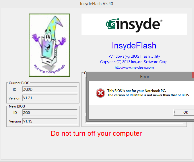 insyde flash utility command line parameters