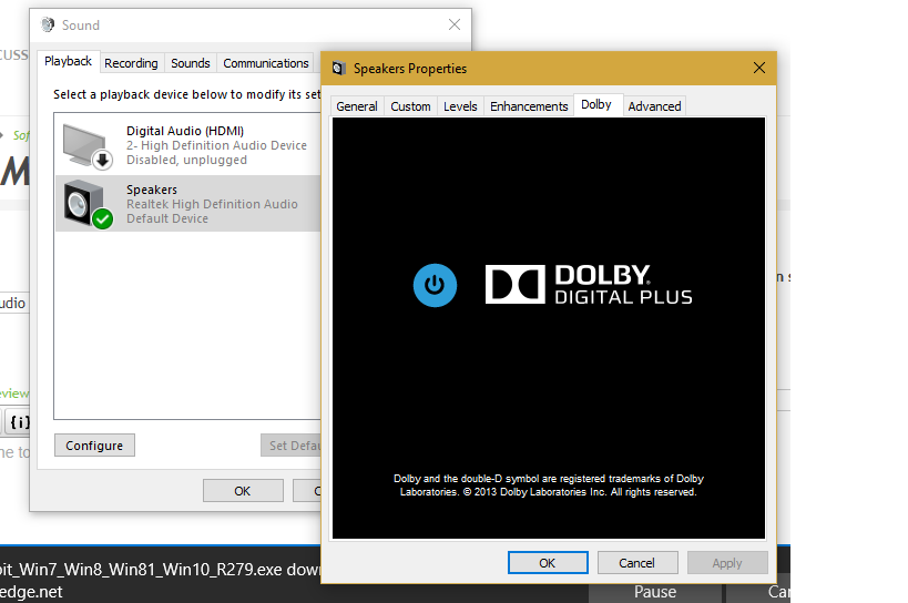 dolby advanced audio driver error message on load