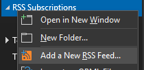 Right-click RSS Subscriptions folder in Outlook