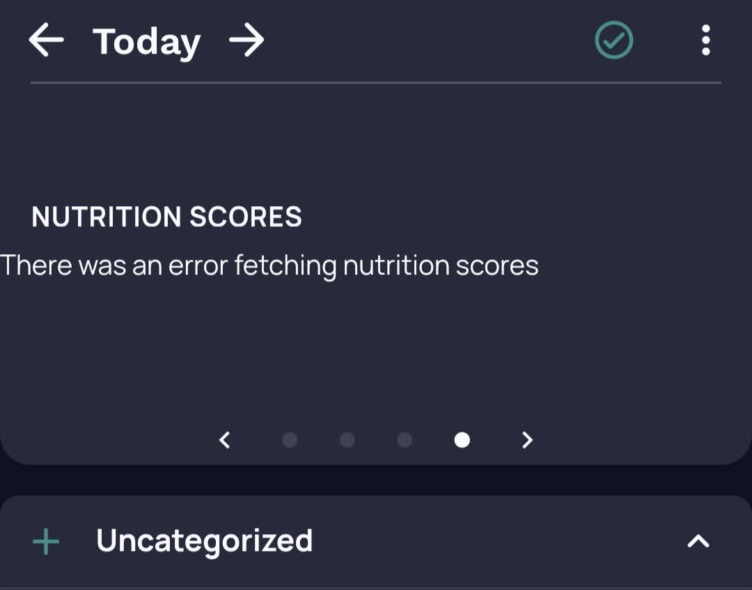 nutrition score error screenshot