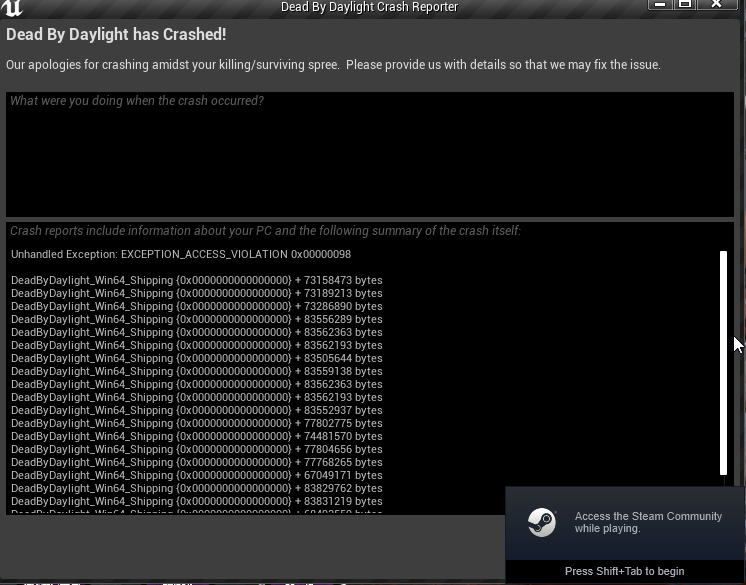 [PC] Game Crashes — Dead By Daylight