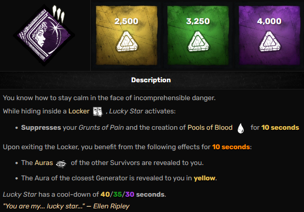 Why doesn’t Ellen Ripley’s perk, Lucky Star, show the aura of