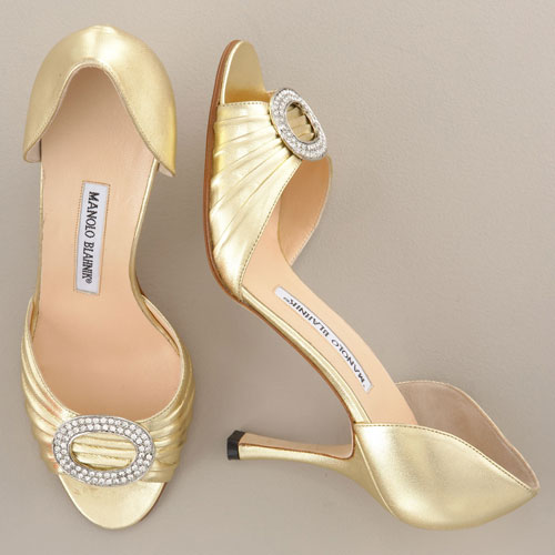 gold manolo blahnik shoes